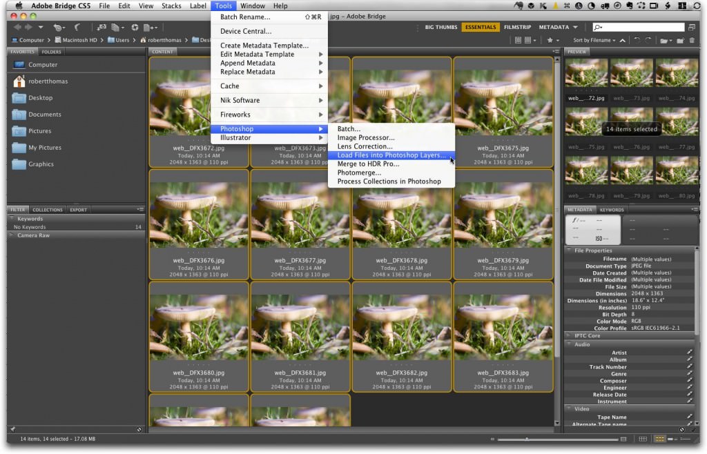 Adobe Bridge, Load Files into Photoshop Layers