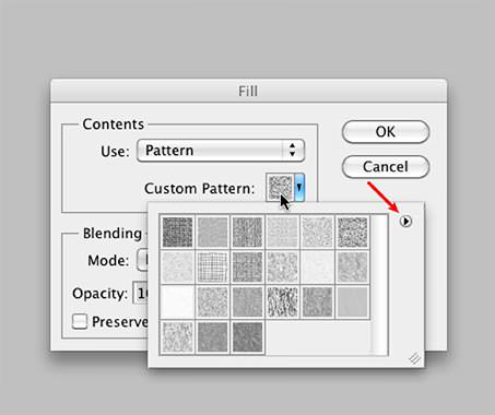 Clicking on the "Custom Pattern" icon (Red Arrow: additional patterns)