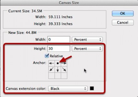 Extending the canvas size.